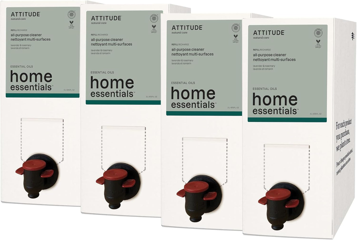 ATTITUDE Multi-Purpose Cleaner with Essential Oils, EWG Verified, Plant and Mineral-Based Ingredients, Vegan Household Products, Bulk Refill, Lavender and Rosemary, 67.6 Fl Oz (Pack of 4)