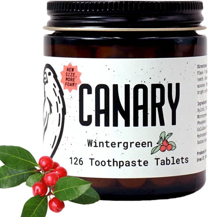 Canary Nano Hydroxyapatite Toothpaste Tablets Wintergreen - Remineralizing, Fluoride Free, All Natural Tabs with Xylitol - Great for Travel, Plastic Free - 126 Count