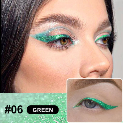 evpct 2Pcs Emerald Dark Green Glitter Shimmer Liquid Eyeliner Eye Shadow Makeup Pencil, Green Face Body Glitter Fake Eyelashes Lashes Mascara Accessories, Sparkle Metallic Colored Eyeliner Waterproof