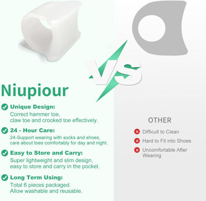 Niupiour Gel Hammer Toe Correctors - Bunion Corrector for Women and Men, 6 Pack of Silicone Toe Separators/Straighteners for Bent Toe, Toe Spacers for Correct Claw Toe, Curled Toe, Crooked Toe