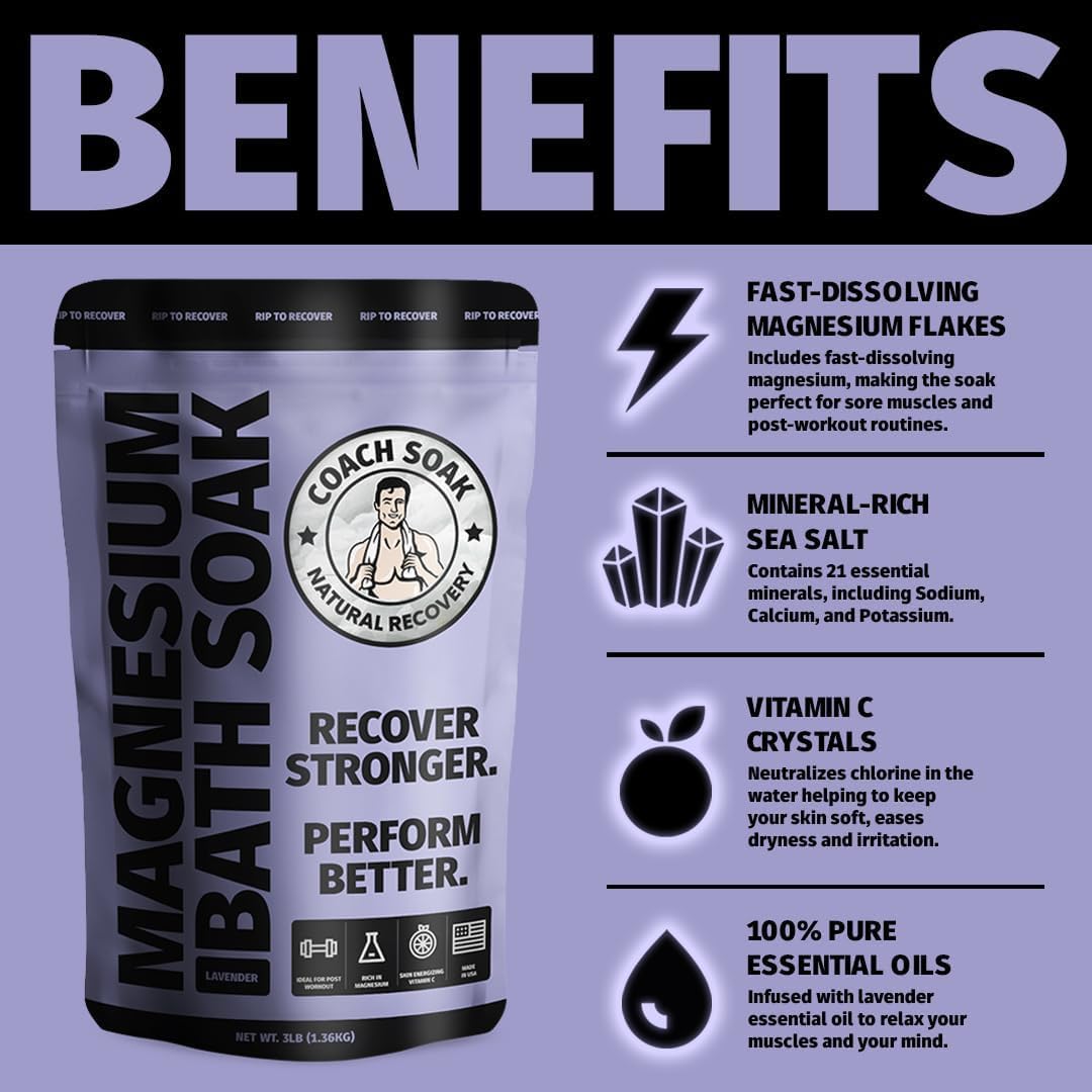 Coach Soak Recovery Bath Soak and Magnesium Lotion with MSM Lavender Bundle