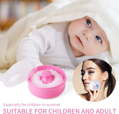 2Pcs Baby Body Cosmetic Powder Puff Body Powder Puff and Container Case (Pink and Blue) (2pcs)