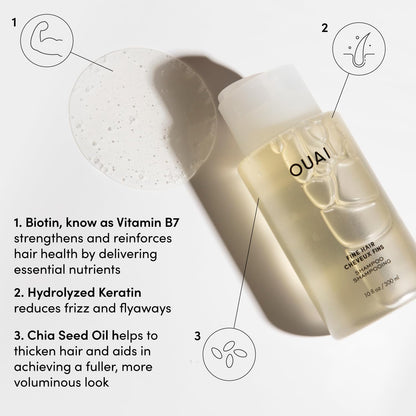 OUAI Fine Shampoo - Volumizing Shampoo with Strengthening Keratin, Biotin & Chia Seed Oil for Fine Hair - Delivers Clean, Weightless Body - Paraben, Phthalate & Sulfate Free Hair Care (10 Fl Oz)