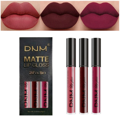 evpct 3Pcs Dark Red Purple Matte 24-hour Liquid Lipstick Sets, Matte Lipstick Lip Stain Long Lasting 24 Smudge Waterproof Lip Gloss Gift Set Matt Lipsticks Set Matt Liquid Women Makeup Lipstick 06