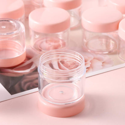 100 Count 20g Sample Containers with Lids，Refillable Cosmetic Containers Small Plastic Jars Lip Scrub Container - Pink