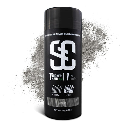 SOVONCARE Hair Fibers for Thinning Hair Gray, Hair Building Fibers for Bald Spots Undetectable & Natural, Conceals Hair Loss Fill In Fine, Hair Powder Hair Thicker Instantly for Women & Men 28g