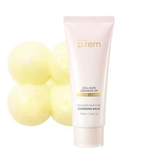 MAKE P:REM Collagen Moisture Cleansing Balm, Gentle Deep Cleansing Makeup Remover for Pore Tightening & Enhancing Skin Barrier, Korean Skin Care, 3.38 fl.oz, 100ml