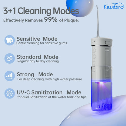 KIWIBIRD Mini Water Flosser for Travel, Ultra-Portable Cordless Oral Irrigator with UVC Light, IPX8 Waterproof 3 Modes, 230mL Teeth Cleaner for Tonsil Stones & Braces Care - Home & Travel (Green)