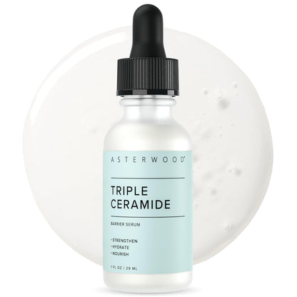 Asterwood Triple Ceramide Barrier Repair Serum - Hydrating, Calming, & Barrier-Restoring Skin Facial Serum - with Ceramide Complex, Squalane, Hyaluronic Acid - Fragrance-Free, Cruelty-Free - 1 Fl Oz