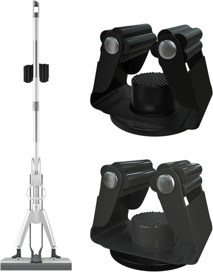 Mop Holder Magnetic, Magnetic Broom Holder for Fridge - Heavy Duty Magnetic Broom Holder Black Steel Magnetic Tool Mount for Home, Kitchen, Laundry, Garage, Workshop - 2 Pack/Black+Grey