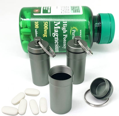 3 Packs Waterproof Aluminum Pill Fob Container, EFFIET Nitro Bottle Holder Nitroglycerin Pill Case Emergency Keychain Pill Holder for Medicine Organizer Dispenser (3 Packs Matt Finished)