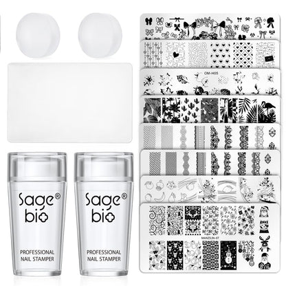 14PCS Nail Art Stamper Clear Silicone Nails Stamping Jelly with Scraper Transparent Visible Body DIY Manicure Nail Art Tool P