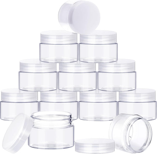 24 Pieces Empty Clear Plastic Jars with Lids Round Storage Containers Wide-Mouth for Beauty Product Cosmetic Cream Lotion Liquid Butter Craft and Food (Transparent Lid, 2 oz)