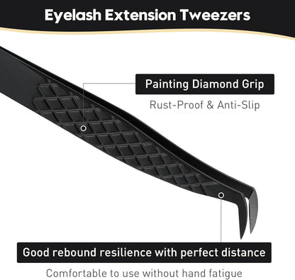 Ms.Queen Tweezers for Eyelash Extensions, Professional Microfiber Tip Boot Tweezers for Mega Volume Lash Extensions,Black