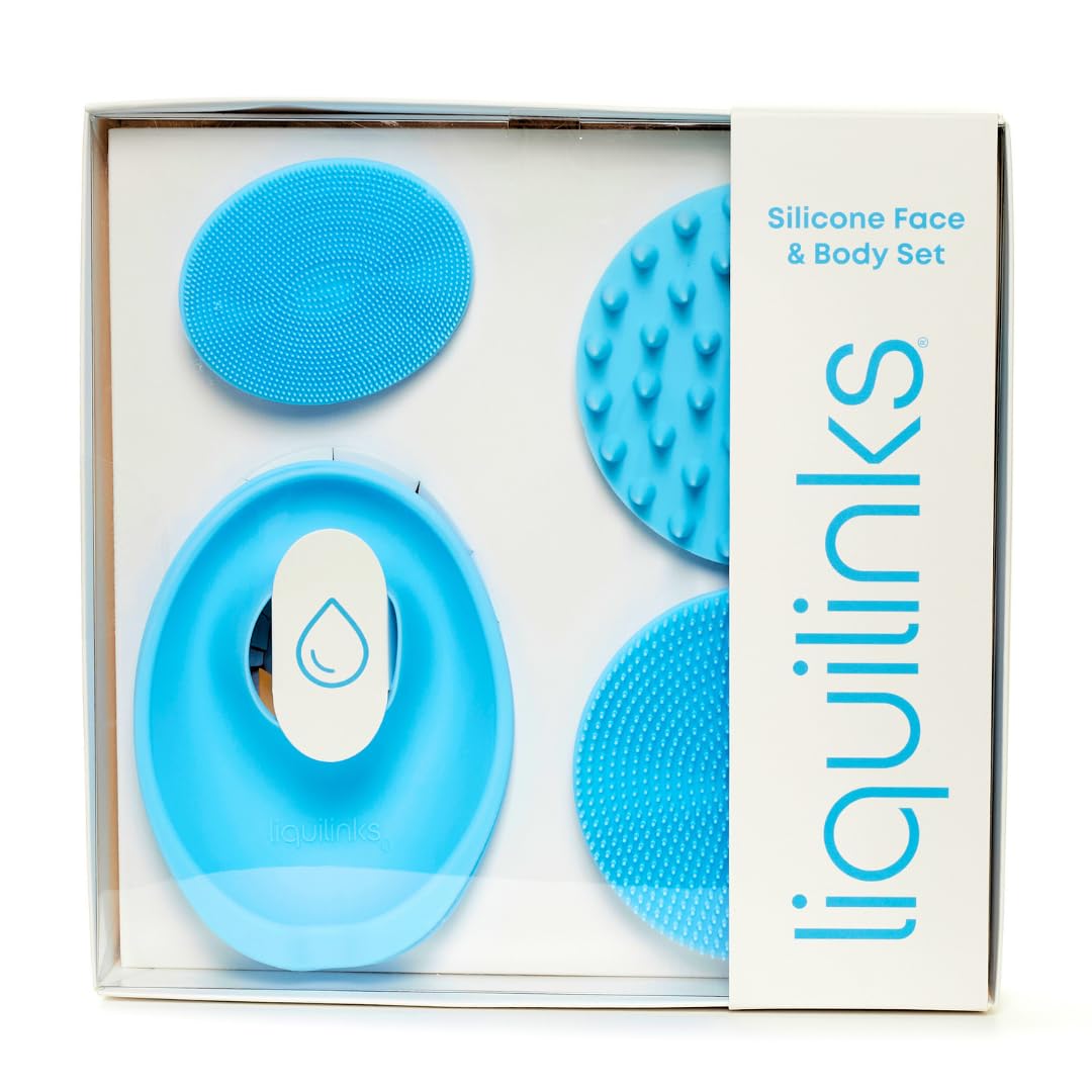 Skincare Essentials Kit - 4 Piece Bundle Pack - Face and Body Silicone Spa Accessory - Essential Beauty Set for Teen Girls Sky Blue