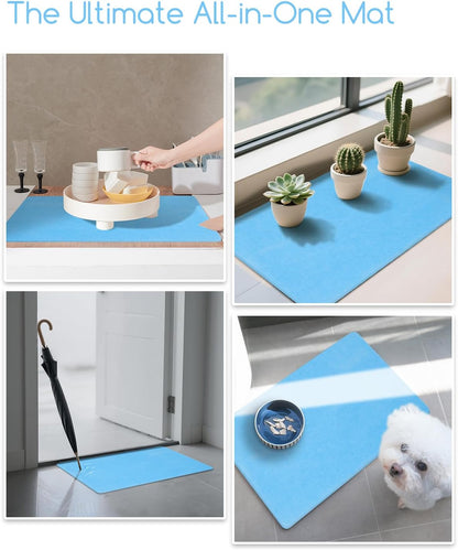 Stone Bath Mat 24"x16" - Diatomaceous Earth Shower Mat, Quick Dry, Anti-Slip, Modern Design with Bonus Non-Slip Pad - Perfect for Home Safety and Style, (Blue)