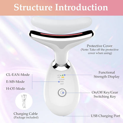 Red-Light-Therapy-for-Face and Neck Massager,7 Colors Womens Skin Rejuvenation Lifting Facial Massager Tool,Lymphatic Contour Massager Face for Toning,Glow Boost