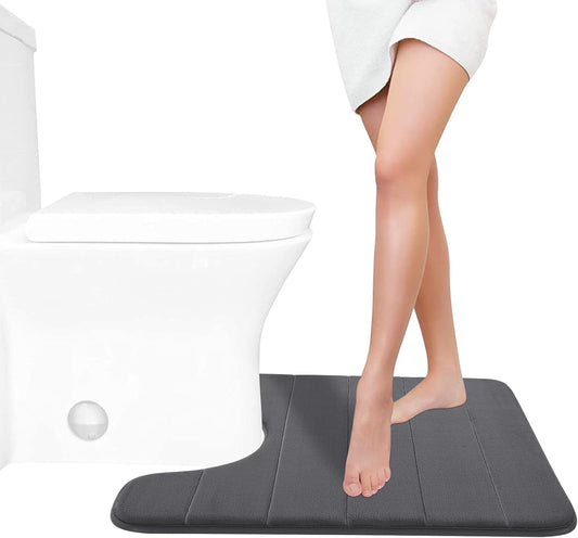 Yimobra Memory Foam Toilet Bath Mat U-Shaped, 24 X 20 Inches,Soft and Comfortable, Super Water Absorption, Non-Slip, Machine Wash and Easier to Dry for Bathroom Commode Contour Rug, Dark Gray