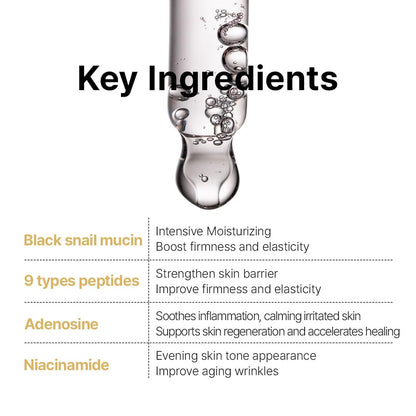 Farmstay Black Snail & Peptide9 Perfect Ampoule, Korean Snail Mucin Serum for Elastic & Glow Skin, Boosting Radiance & Repairing Skin Barrier Serum, for Women & Men, Korean Skin Care, 1.18 Fl. Oz.