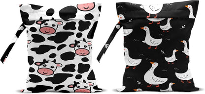 Cow Gifts for Women, 2Pcs Wet Bags, Wet Dry Bag Reusable for Swimsuit, Travel, Diapers, Pool, Beach, Dirty Yoga Gym Clothes, Toiletries, Makeup Bag, Waterproof Goose Cow Print Stuff Birthday Gifts