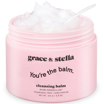 grace & stella Cleansing Balm - Oil-Based Makeup Remover - Gentle & Moisturizing Facial Cleanser, Non-Stripping Formula for Double Cleansing Heavy Makeup - Vegan Fragrance-Free Skincare (164g / 5.8oz)