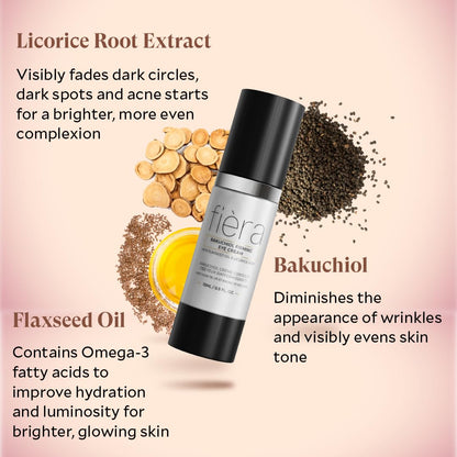 FIÈRA Bakuchiol Firming Eye Cream - Designed Specifically For Mature Skin - Targets Wrinkles, Anti-Aging, Dark Spots, and Fine Lines - Hydrating and Rejuvenating Formula - 15 ML / 0.5 FL. OZ.