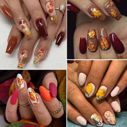 12 Sheets Fall Maple Leaf Nail Art Stickers Autumn Water Transfer Nail Decals Thanksgiving Day Nail Art Supplies Turkey Pumpkin Leaves Scarecrow Nail Design Slider Stickers for Women Nail Decorations