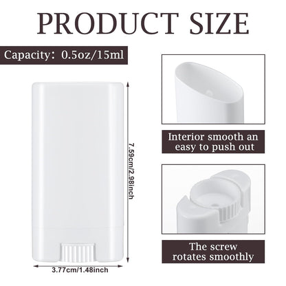 Wesiti 50 Pcs Plastic Empty Deodorant Containers 1/2 oz Travel Deodorant 15ml Refillable Containers Tubes Oval Lip Balm Tubes for Lip Balm DIY, White