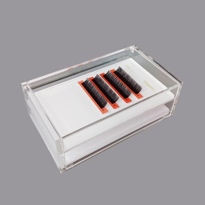 Two Layers Eyelash Grafting Pallet with Cover, Dust-proof Acrylic Lash Tile holder, Eyelash Extensions Storage Gasket Pads 2 Tiers for Beginners Beauty Artist Salon (White)