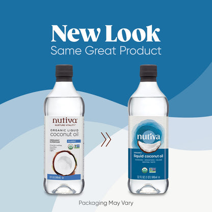 Nutiva Organic Liquid Fractionated Coconut Oil 32 Fl Oz - USDA Organic, Non-GMO. Edible, Pure Coconut Oil for Cooking, Moisturizer for Skin, Hair Treatment. Contains Natural MCTs.