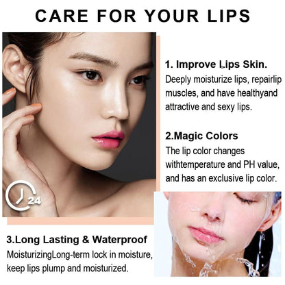 evpct 3Pcs Magic Color Changing Lipstick 24 Hours Original for Women Lasting Waterproof, Aloe Vera Strawberry Black Red Cherry PH Mood Permanent Hardpointing color changing Lipstick Tinted Lip balms