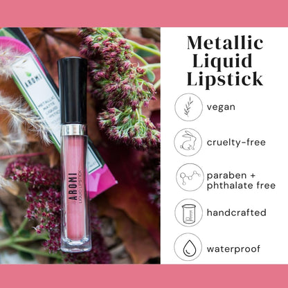 Aromi Metallic Liquid Lipstick | Rosy Peach Lip Color with Shimmery Finish, Vegan. Cruelty-free, Long-lasting and Smudge Proof, Gluten Free (Pumpkin Spice)
