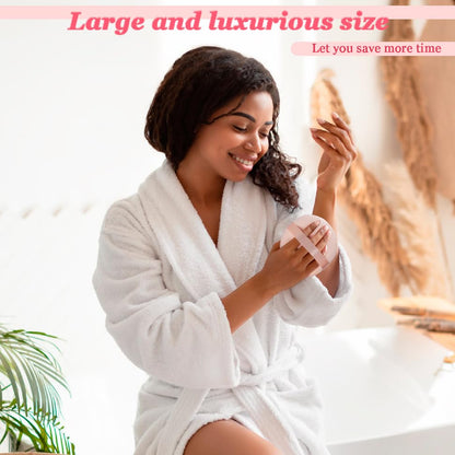 2Pcs Extra Large Body Powder Puff & Luxury 6" Glass Jar Dusting Powder Container with Puff for Women Bath Powder Puffs Perfect for Talcum or Loose Powder (Beige 6" Only Puff)