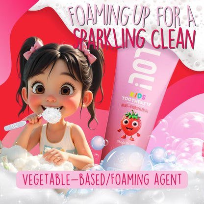 LOL Fluoride Free Toothpaste Kids, Nano Hydroxyapatite Toothpaste,Probiotics & Xylitol Tooth Paste Kids | Remineralizing | Natural | Plant-Based Foam | Pasta De Dientes para Niños. (Strawberry)