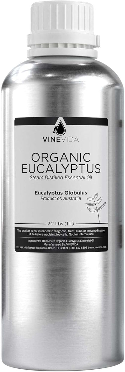 VINEVIDA Organic Eucalyptus Essential Oil 32 oz - Undiluted Candle Scent DIY Scents for Candlemaking Bulk Soap Making,32GALV-OBP-ORG-EUC-32