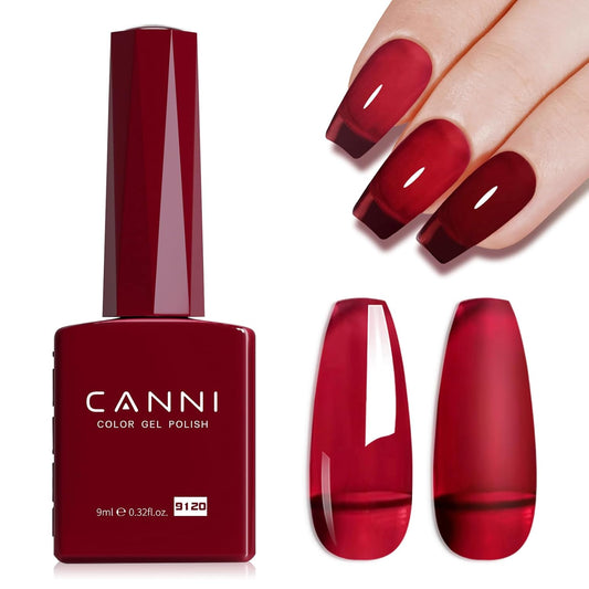 CANNI Jelly Red Gel Polish – 0.3oz Translucent Deep Dark Red Sheer Wine Color, High Gloss UV/LED Soak-Off Gel Nail Polish for DIY Manicure, Salon Quality For Girls & Women