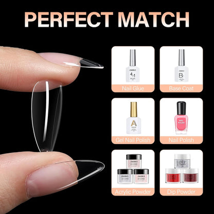 AILLSA Short Almond Nails 504PCS Clear Gel Nails Tips Press on False Soft Nails Tip Full Cover Fake Gelly Nails Tips for Nail Extension DIY Home Salon Gift, 10 Sizes Preshaped Nail Tips