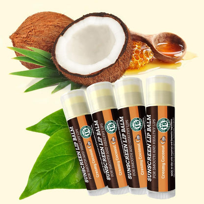 Earth's Daughter SPF Coconut Lip Balm 4-Pack - Lip Sunscreen, SPF 15, Organic Ingredients, Beeswax, Coconut Oil, Vitamin E - Hypoallergenic, Paraben Free, Gluten Free, New