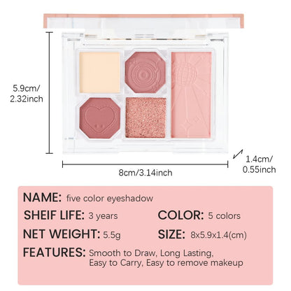 5 Colors Eyeshadow Palette Makeup, Matte Shimmer Eye Shadow Palette, Long Lasting Naturing-Looking, paleta de sombras de ojos,Everyday to Eye Makeup Looks,Vegan & Cruelty-free 02#
