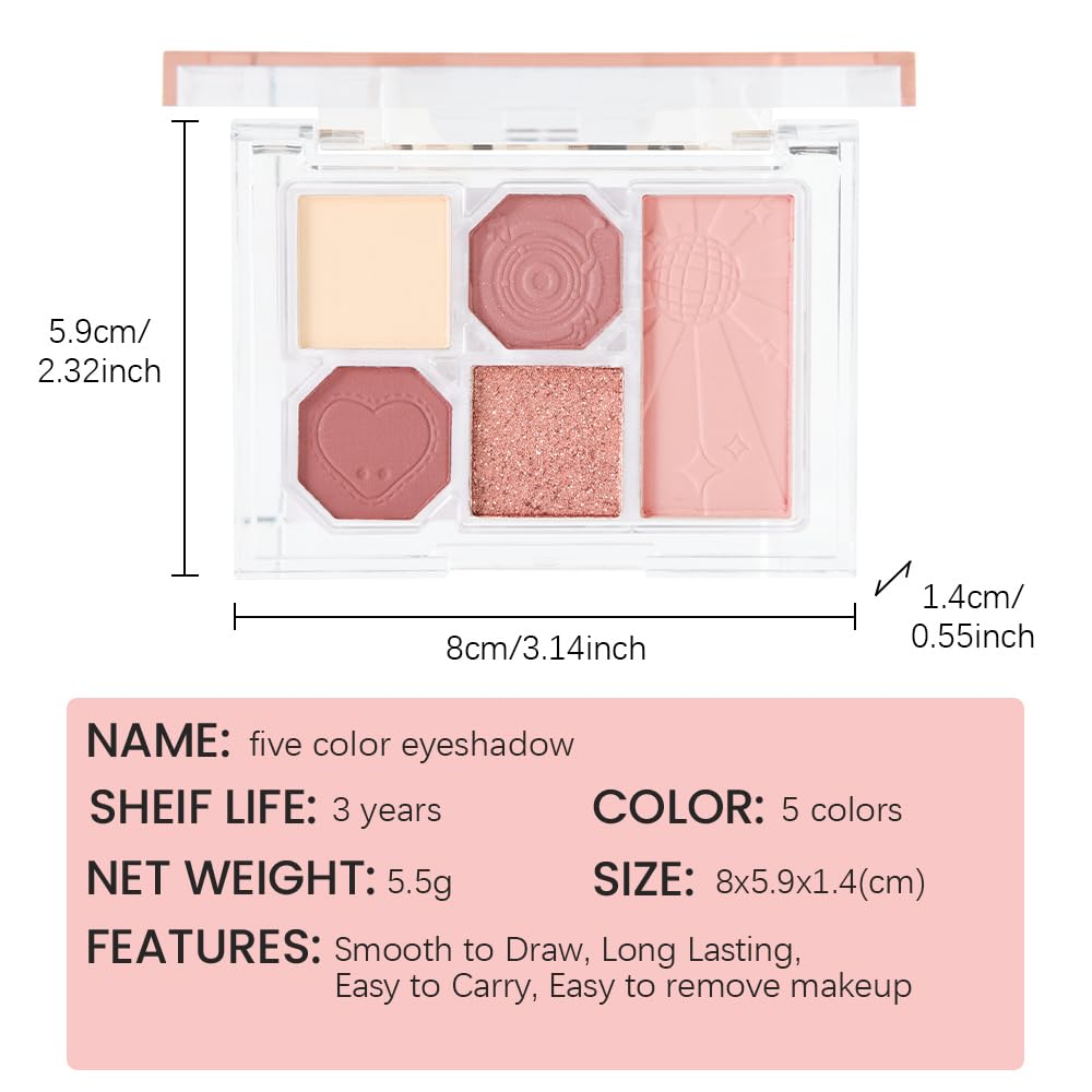 5 Colors Eyeshadow Palette Makeup, Matte Shimmer Eye Shadow Palette, Long Lasting Naturing-Looking, paleta de sombras de ojos,Everyday to Eye Makeup Looks,Vegan & Cruelty-free 01#
