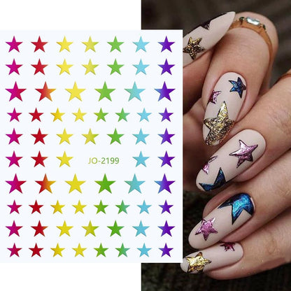 8Sheets Star Nail Stickers Gold Nail Art Stickers 3D Self Adhesive Nail Decals Silver White Gold Black Nail Art Decals Holographic Nails Design for Women Girls Nails Art Accessories DIY Manicure