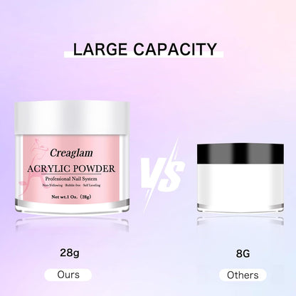 Acrylic Powder Nail Kit: 3 Colors 1Oz Pink Clear Acrylic Powder Set - 28g Large Capacity Dark Pink Nails Gel Glue Polish with 60ml Liquid for Beginners Home DIY with Brush Forms and Tools