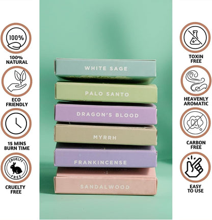 Folkulture Incense Cones Scented | Set of 6 (60 Cones) Pack for Relaxation | Palo Santo, Frankincense, White Sage, Sandalwood Inscents for Gifts for Her | Incense Cone Variety Pack