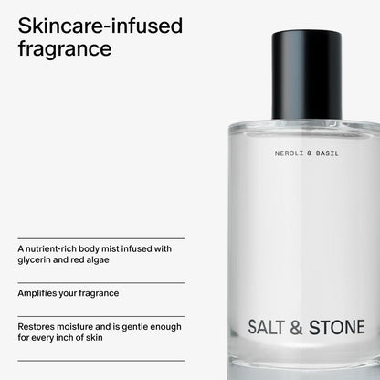 Salt & Stone Body Mist, Neroli & Basil Scent, Skincare Infused Perfume Hair & Body Spray for Women and Men, Hydrating Fragrance with Glycerin and Red Algae, Vegan, Cruelty Free, 3.4 fl oz