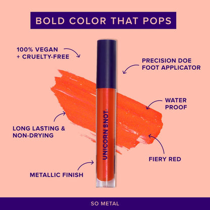 UNICORN SNOT Liquid Metal Lip Paint | Intense Pigment, Non-drying, Metallic Lip Color for Halloween Costume & Anime Cosplay | Gluten Free, Vegan & Cruelty-free Lip Makeup - LAVA (Fiery Red)