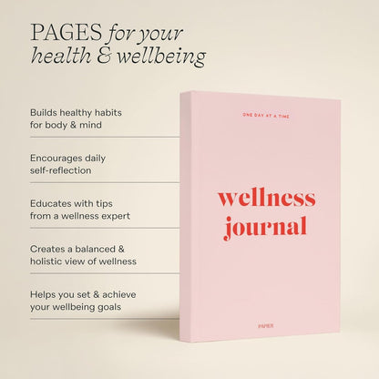 Papier Daily Wellness Journal Diary - Baby Pink, 8.46" L x 6.02" W | Hardback Cover Wellbeing, Gratitude & Mindset Diary for Personal Growth, Mindfulness & Reflection | Track Goals, Sleep & Lifestyle