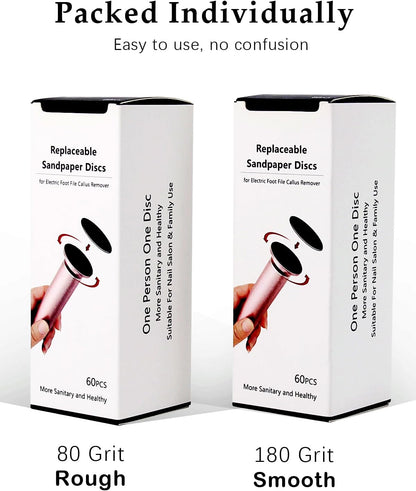 120pcs Foot File Sandpaper Discs Refill for Electric Callus Remover Dead Skin Removal (60pcs Rough 80 Grit + 60pcs Smooth 180 Grit)