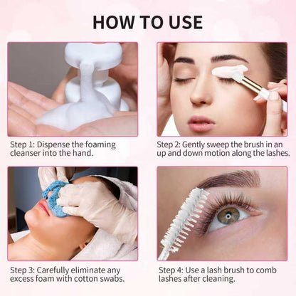 100 Pcs Lash Shampoo Bottle Brushes Set 20 Empty Foam Pump Dispensers 20 Label Stickers 20 Mascara Wands and Tubes 20 Cleansing Brush 20 Bag for Eyelash Extensions Aftercare(White)