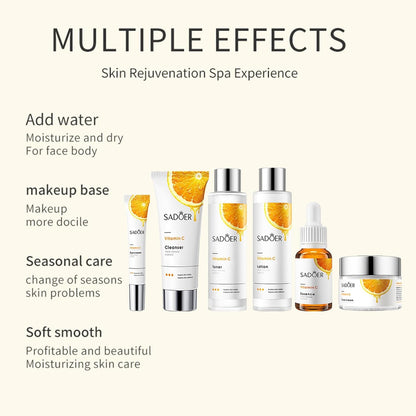 Vitamin C Daily Skin Care Set Daily Moisturizing & Nourishing Fresh Orange Essence Skin Care Set Vitamin Essence Six-piece Set