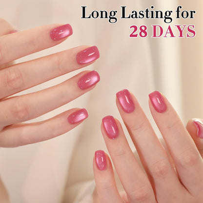 Double Rhythm 0.5 OZ Cat Eye Gel Polish with Magnet 15ML Holographic Glitter Shimmer Translucent Jelly Color Magnetic Nail Polish Salon DIY at Home (Peach Purple-MC1208)